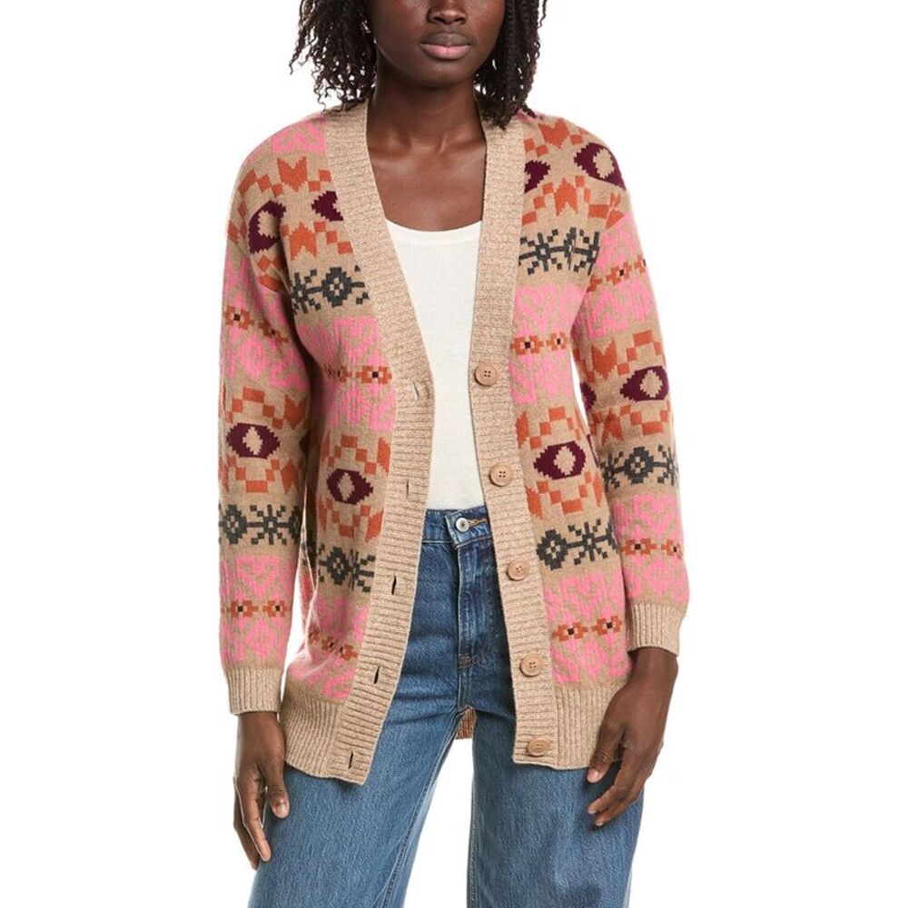 &Isla Womens  Rita Aztec Longline 100% Cashmere Cardigan, Brown